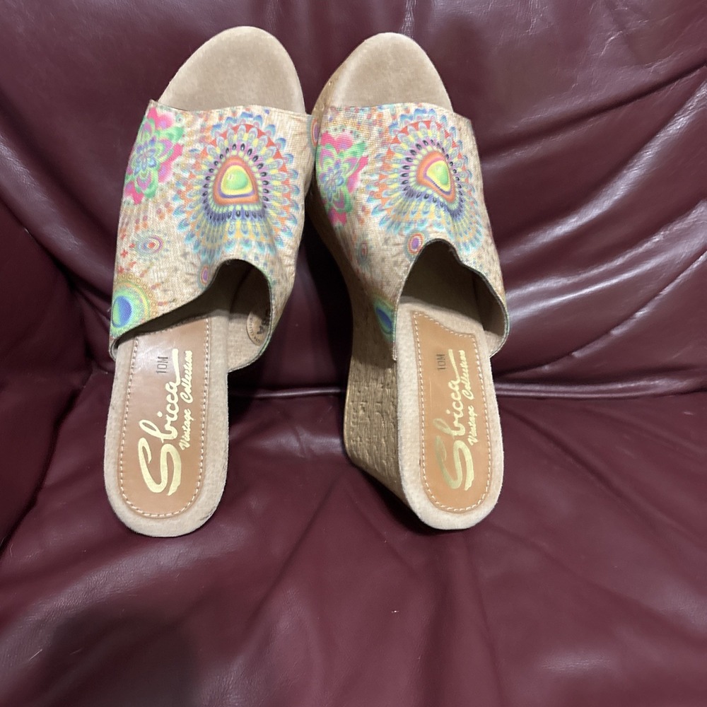 New SBICCA "Sunnyvale" Natural/Multi Wedges Platform Sandal $40 Women's 10 USA